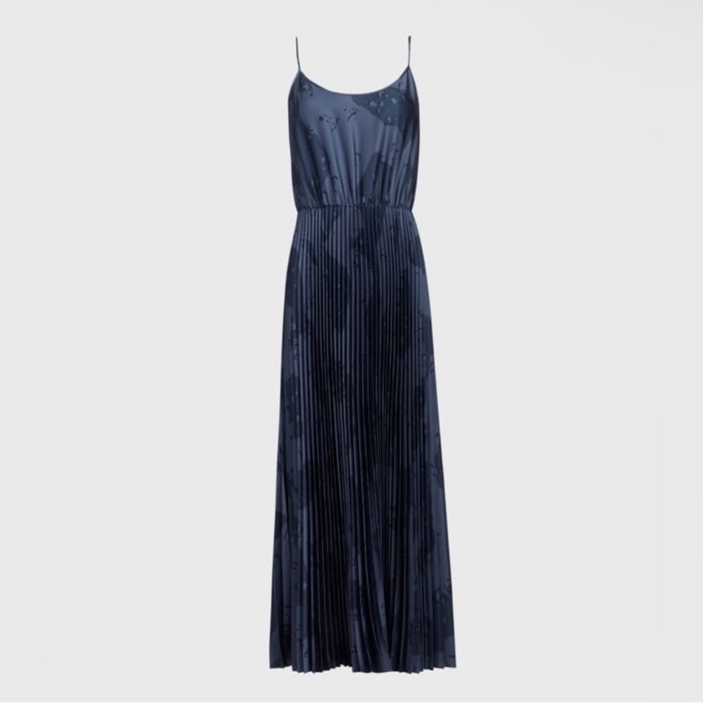 All Saints Lera Midnight Blue Pleated Midi Dress
